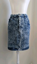 Vtg 80s Stonewash Denim Blue Jean Skirt Retro Casual Slit USA Fits 6 8 29" Waist