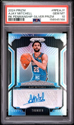 2024 PANINI PRIZM ROOKIE PENMANSHIP SILVER #RPEAJY AJAY MITCHELL PSA 10 AUTO