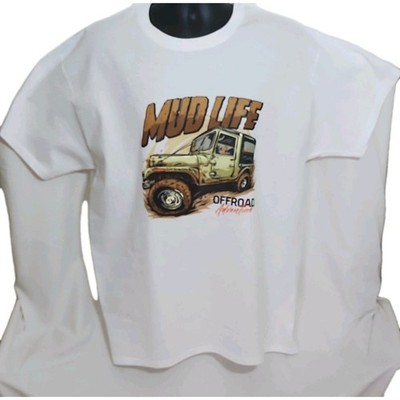 White Green Beige Offroad Adventure Mud Life Graphic T-Shirt Men's Crew Neck L