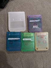 Lot of 4 PS1 Memory Cards Purple Green Blue Case
