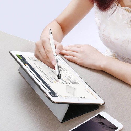Stylet Écran Tactile Universel Embout Silicone Stylo A Bille Clip Intégré Blanc - Photo 2/5