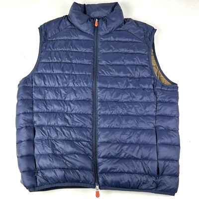 Save The Duck Size XL Ultra Lightweight Puffer Vest Blue Faux Down Fill