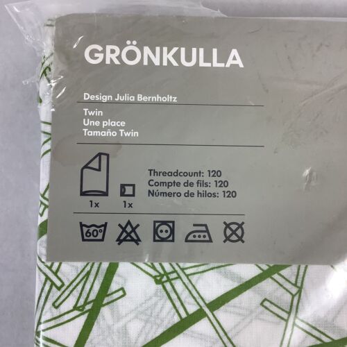 Ikea Gronkulla Twin Duvet Cover Pillowcase Green White Mid Century Modern New - Picture 4 of 7