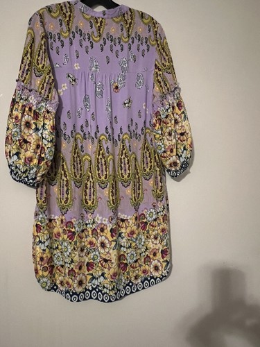 Fig & Flower Tunic Women Med Purple Floral Paisley V-neck Fairy Festival Boho - Picture 20 of 24