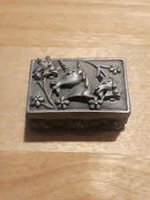 Vtg Torino Pewter Trinket Box Earring/pin Set Unicorns 