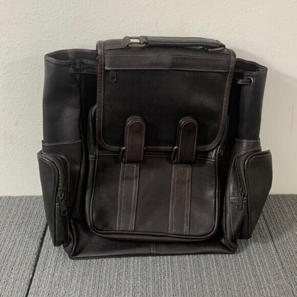 Large Leather Backpack Top Handle Drawstring Trav… - image 1