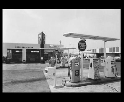 Vintage 1950s Shell Gas Station PHOTO Island Pumps Shell Oil