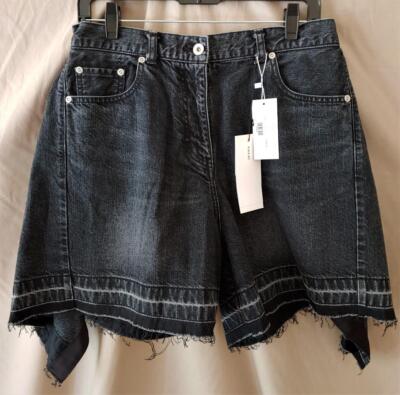 Sacai Black Denim Drop Crotch Flare Shorts w/Frayed Hem Sz 3/L