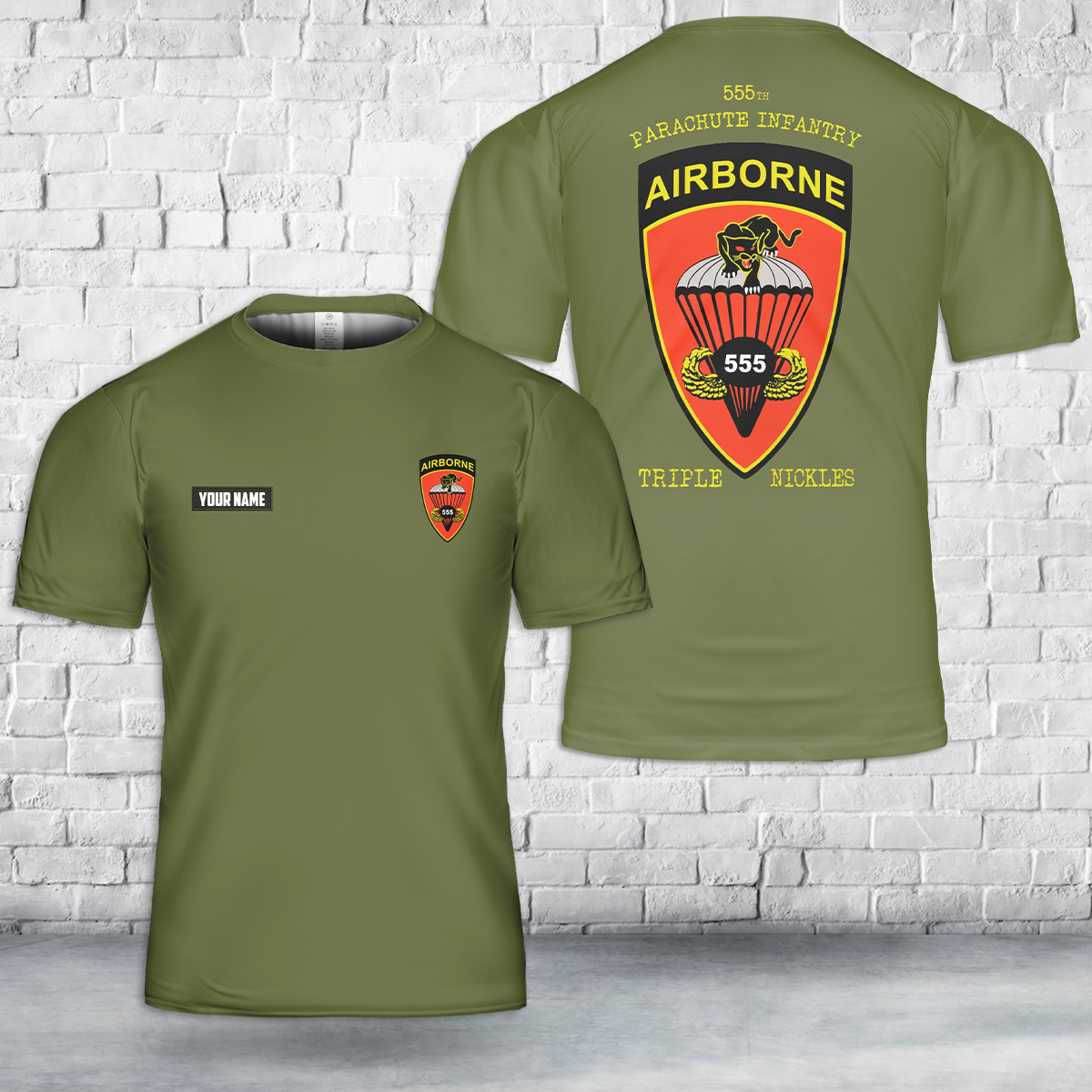 Custom Name Triple Nickles (555th BN) T-Shirt 3D