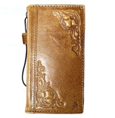 Genuine Leather case for Iphone 15 14 13 12 11 Pro Max Wallet Vuntage Book Tan