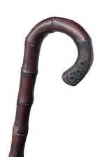 Vintage Antique Massive Japanese Bamboo Wood Crook Handle Walking Stick Cane