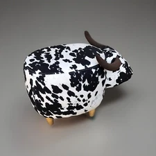 Long Horn Cow Stool Ottoman kids Footstool Chair Home Decor 17” Tall White Black