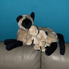 DAKIN 1982 Nature Babies Mama 2 Nursing Kittens Siamese Cats Mom Plush