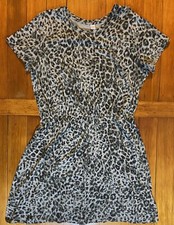 Old Navy Gray Leopard Print Elastic waist Tee Dress Sz XL