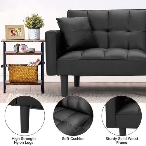68" Two-Seater Convertible Sofa, Sleeper Sofa for Living Room, Apartment, Black - Picture 4 of 6
