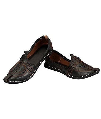Men's Pure Leather Black Jutti Slippers Mojari Khussa Shoes Handmade Punjabi US
