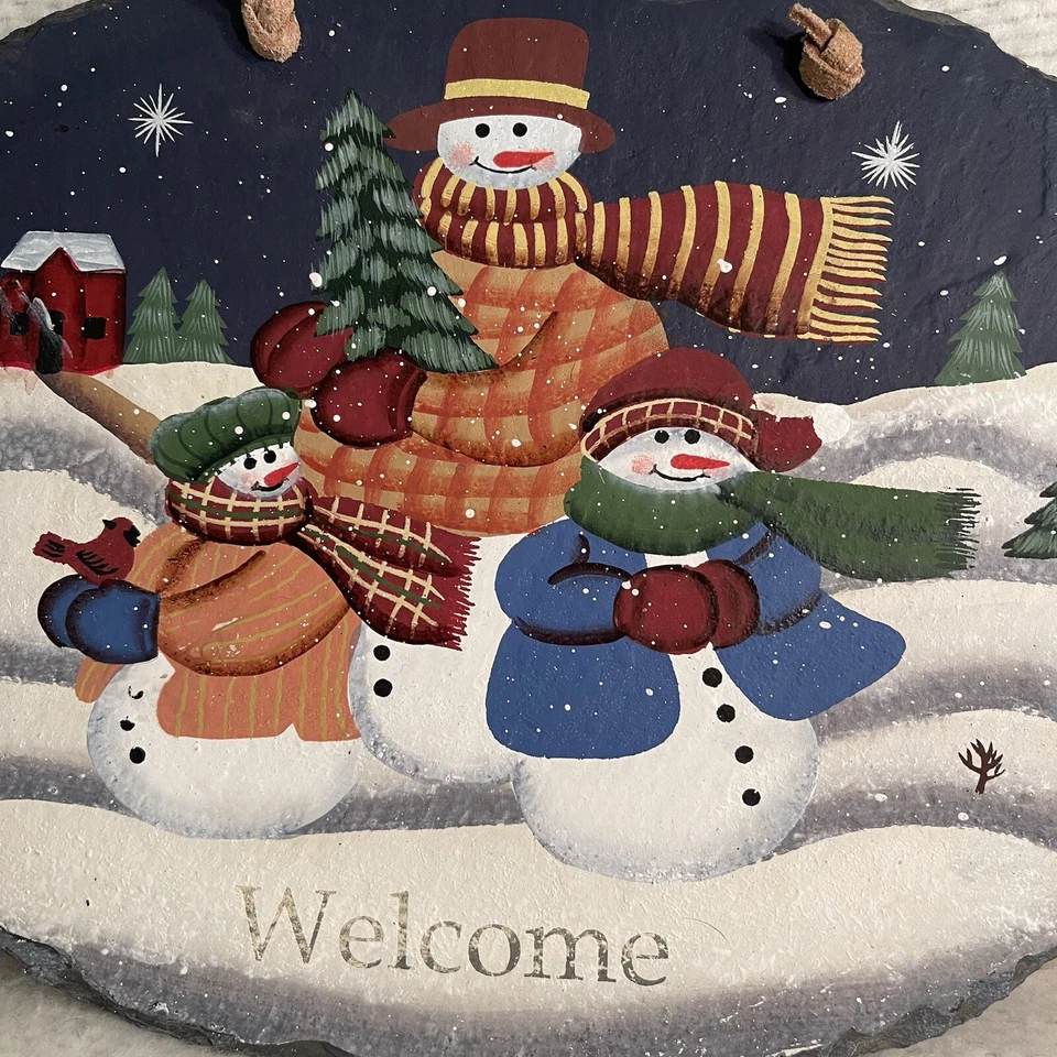 Welcome Snowman Painted Oval Slate Plaque Door Hanger - Image 2 of 3