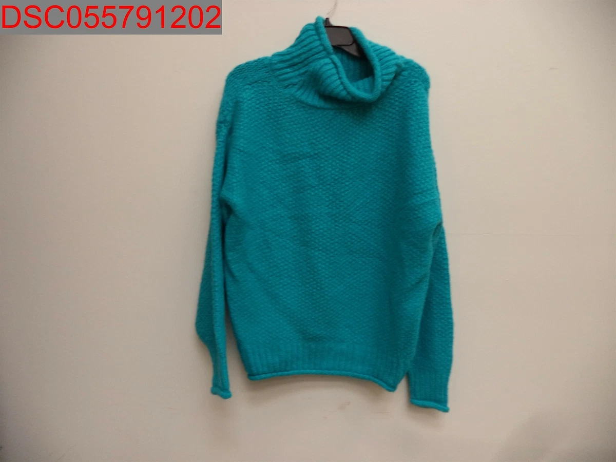 Topshop Women s Blue Teal Mixed Stitch Roll Neck Sweater Sz 8 10