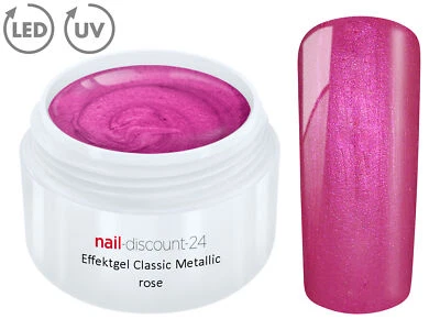 NAIL-DISCOUNT-24 UV LED GEL METALLIC Effekt ROSE Farbgel Color French Nail Glitter Modellage Pink