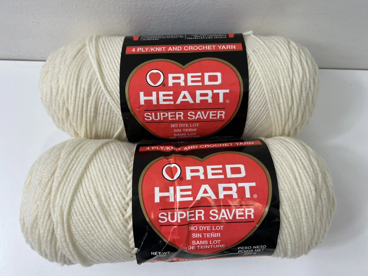 Red Heart Super Saver Yarn Aran Off White Worsted Weight 4 Ply 8oz Lot of 2