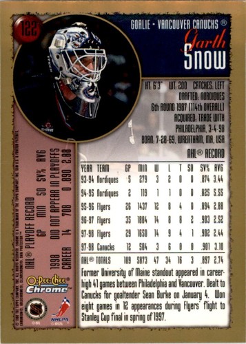 1998-99 O-PEE-CHEE CHROME GARTH SNOW VANCOUVER CANUCKS #122 - Picture 2 of 2