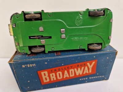 Trolleybus mécanique 'BROADWAY' neuf en boite Joustra jouet ancien tôle