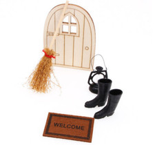 5tlg  Mini Elfen Feen Wichteltür Laterne Fussmatte Stiefel Besen Puppenhaus (5