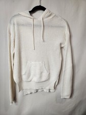Women's White Waffle Knit Hooded Sweater Hoodie - Details for Measurements