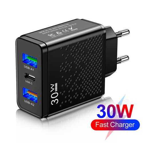 Adaptateur chargeur mural rapide 3 ports PD 30 W USB-A type C pour iPhone 14 Pro Max - Photo 1/34