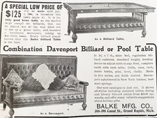 BALKE Combination Davenport Billiard Pool Table 1903 Print Ad Grand Rapids,Mich.