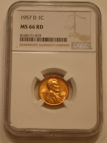 1957-D Lincoln Cent NGC MS 66 RD superb Gem BU firey Red SPARKLING Frosty
