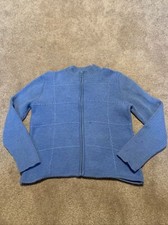 Womens Karen Scott 100 Wool Blue Zip Up Cardigan Sweater Petite Medium
