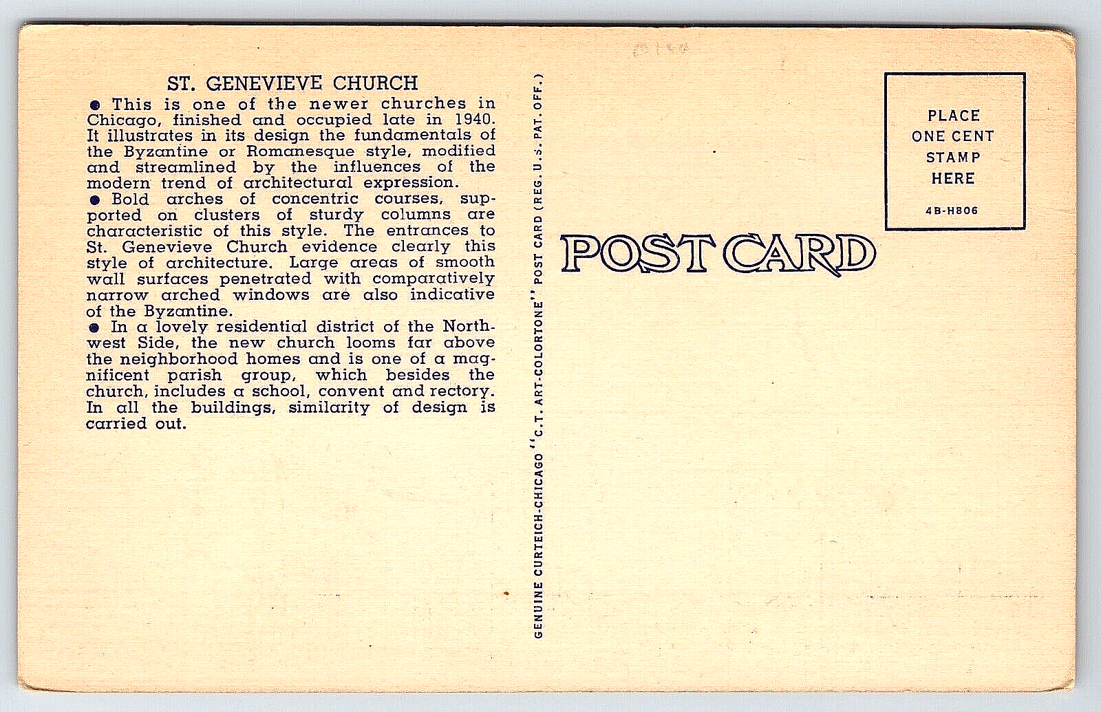 Original Old Vintage Antique Postcard St. Genevieve Church Chicago