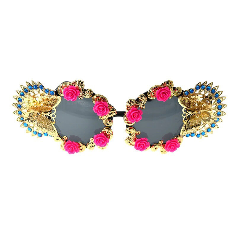 Baroque Flower Butterfly Oversized Sunglasses Rave Party Festival Cat Eye Shades