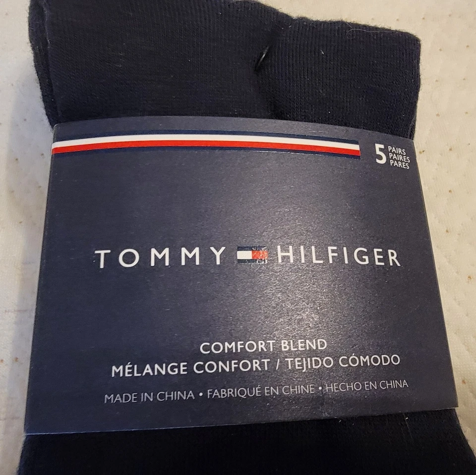 Tommy Hilfiger Hombres 5 Pares Calcetines de Vestir Mezcla Cómodos, Talla Única 7-12, Tejido Azul Foto 2 de 4