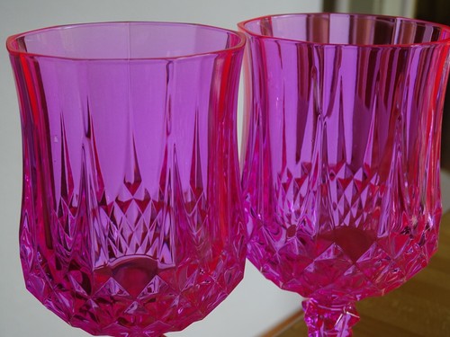 2 VINTAGES WATER GLASSES LEAD CRYSTAL D'ARQUES LONGCHAMP FRANCE COLOR PINK - Picture 3 of 6