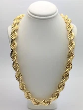 14k Yellow Gold Solid Twisted Diamond Cut Rope Chain Necklace 28" 12mm 310.9g