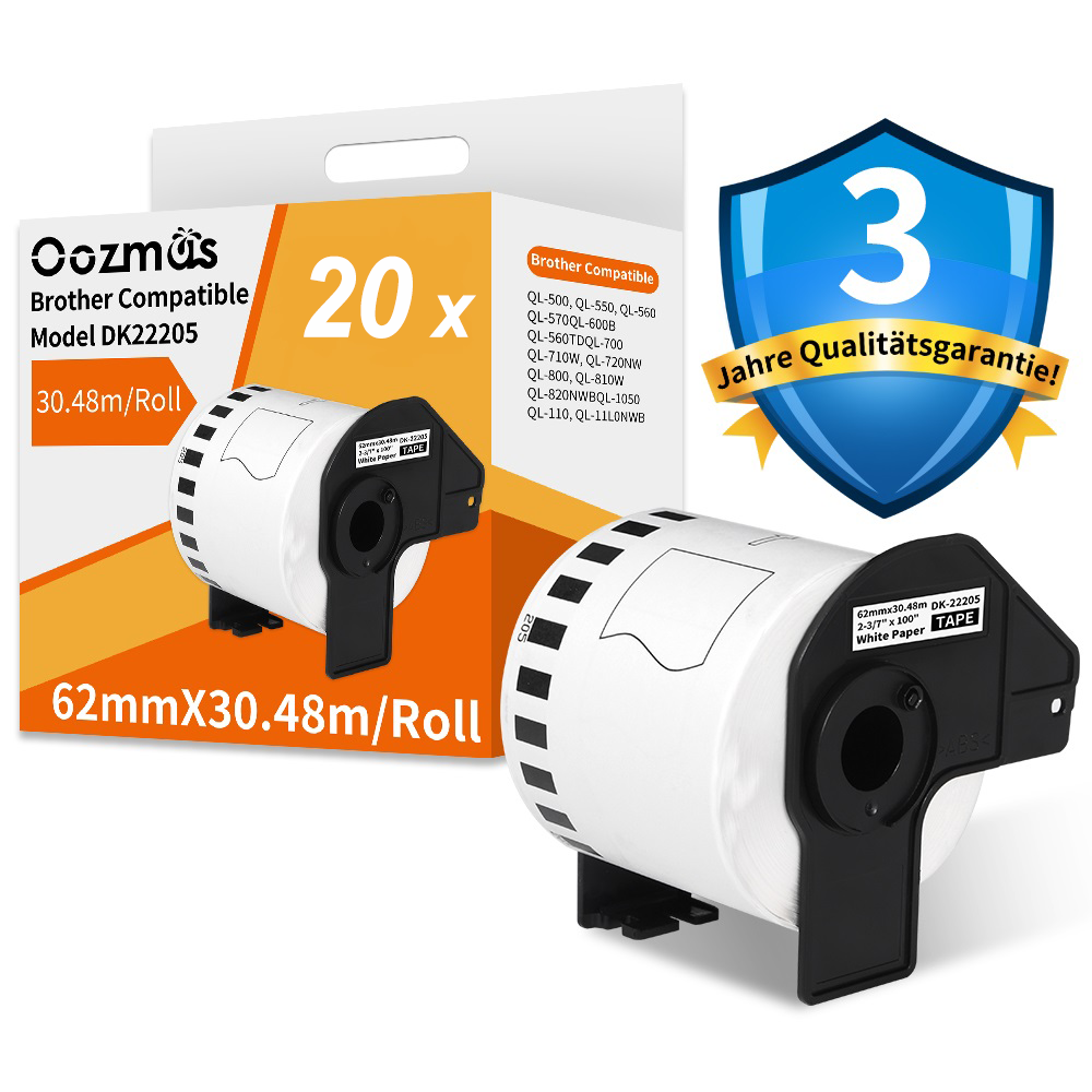 Brother Dk-22205 Compatible Labels - 62mm X 30.48m - By Embriio