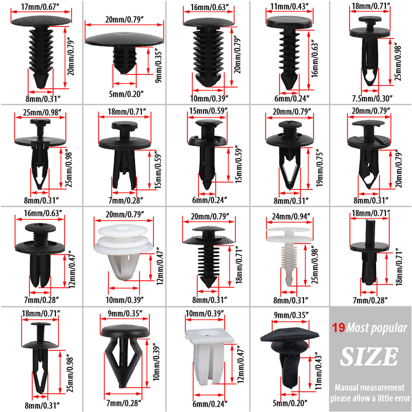 1126pcs Car Trim Body Clips Retainer Bumper Door Panel Push Plastic