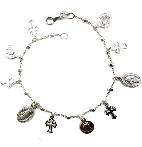 Sterling Silver Blessed Virgin Mary Charm Bracelet - 7.25" Religious Bracelet - Picture 2 of 7
