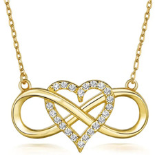 Goldtone Rhinestone Infinity Heart Pendant Necklace - New