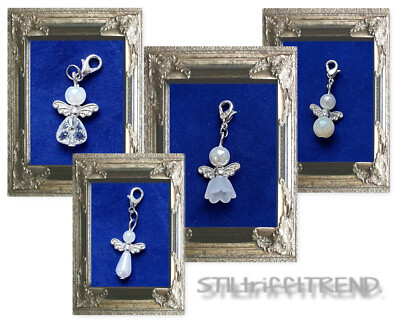 CHARM ANHÄNGER ENGEL mit PERLE SCHUTZENGEL GLÜCK weiß silber für ARMBAND + KETTE