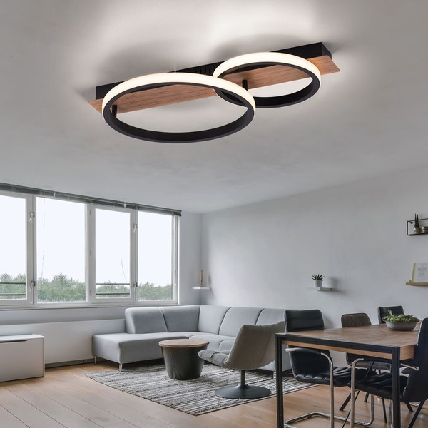Deckenleuchte Deckenlampe Wohnzimmerleuchte Led Holzoptik Schwarz Ringe L 53 Cm-image