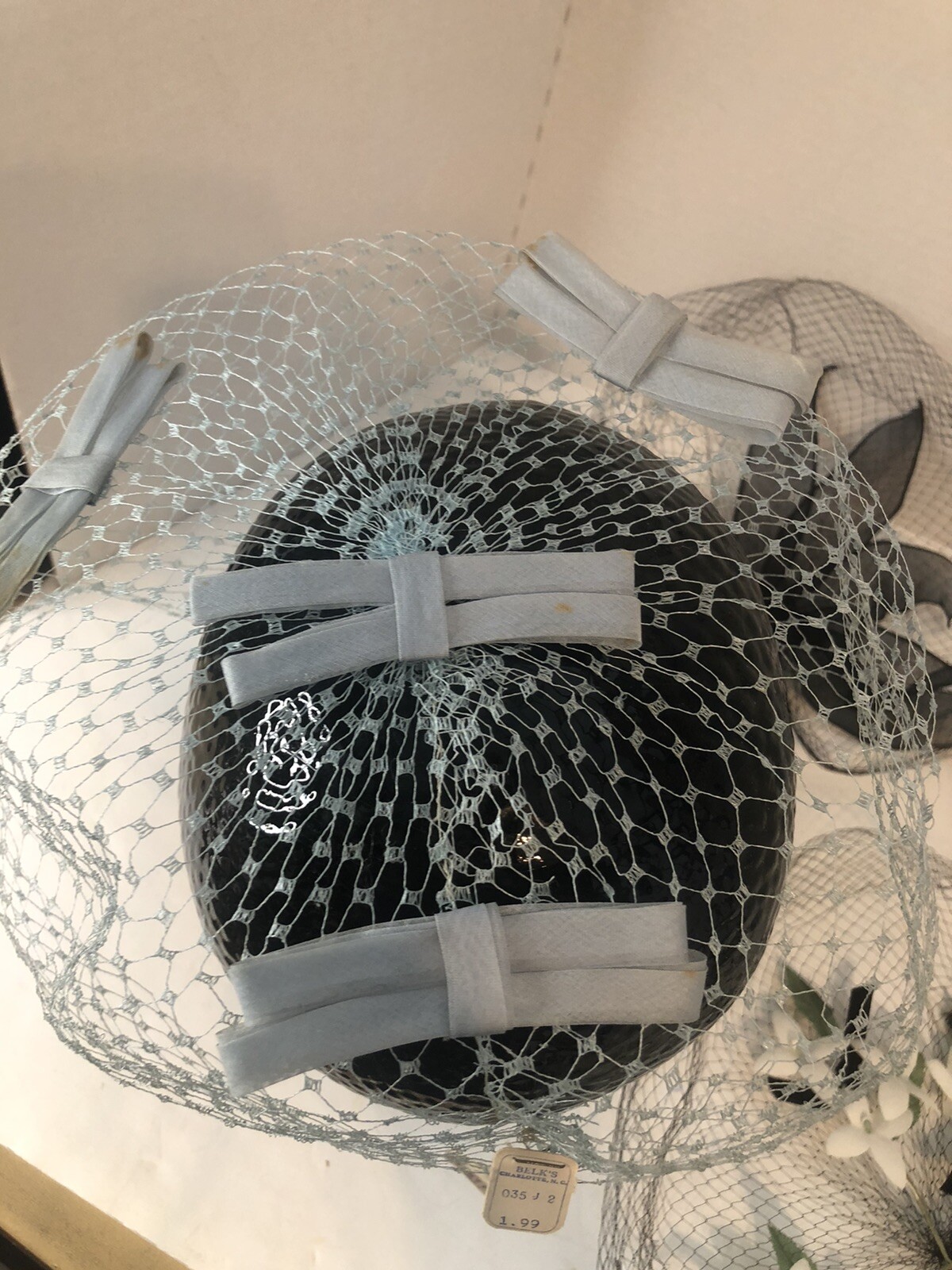 Vtg 5060s Pale Blue 8 Bows Veil Net HatOne size UNION MADE new Old Stock Tag eBay