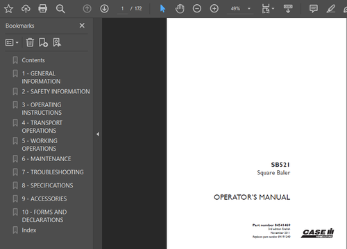CASE IH SB521 SQUARE BALER MANUAL OWNER SHOP SERVICE REPAIR SHOP USB PDF - Picture 4 of 5