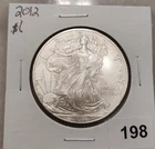 2012 Silver Eagle 1oz Coin. BU. US Mint Pure .999 Silver! NO RESERVE!