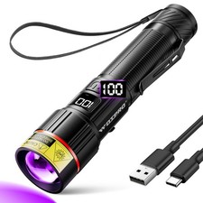 UV Flashlight 395nm Super Bright, Rechargeable Black Light with LCD Display, ...