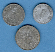 1942 Germany Third Reich. Set 3 zinc coins: 1, 5, 10 Reichspfennig SWASTIKA 382