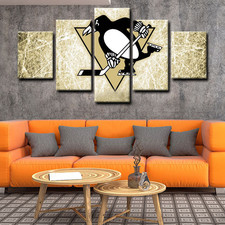 NHL Hockey Sports Team Pittsburgh Penguins Logo 5 Piece Panel Canvas Wall Art