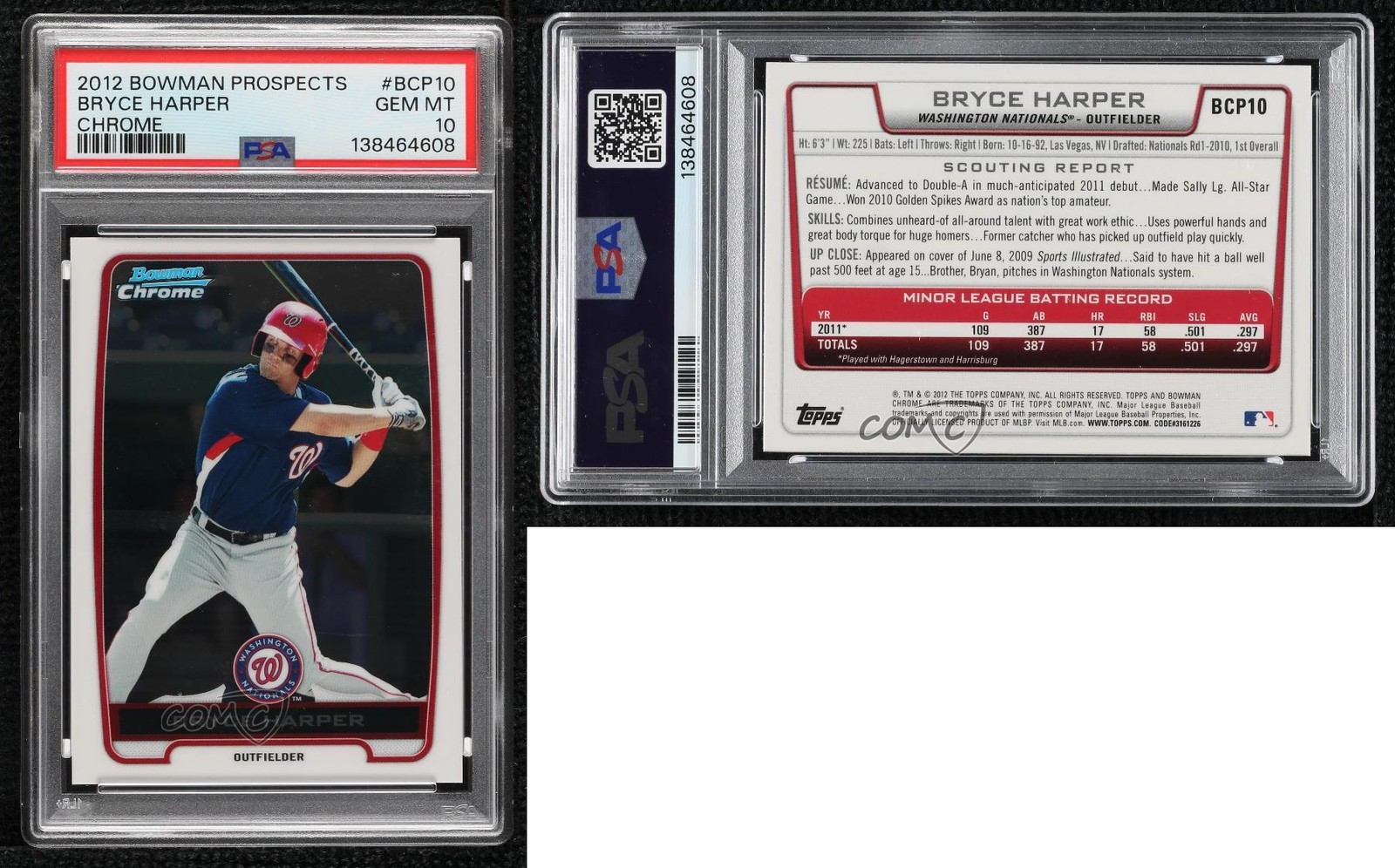 2012 Bowman Chrome Prospects Bryce Harper #BCP10 PSA 10 GEM MT Rookie RC